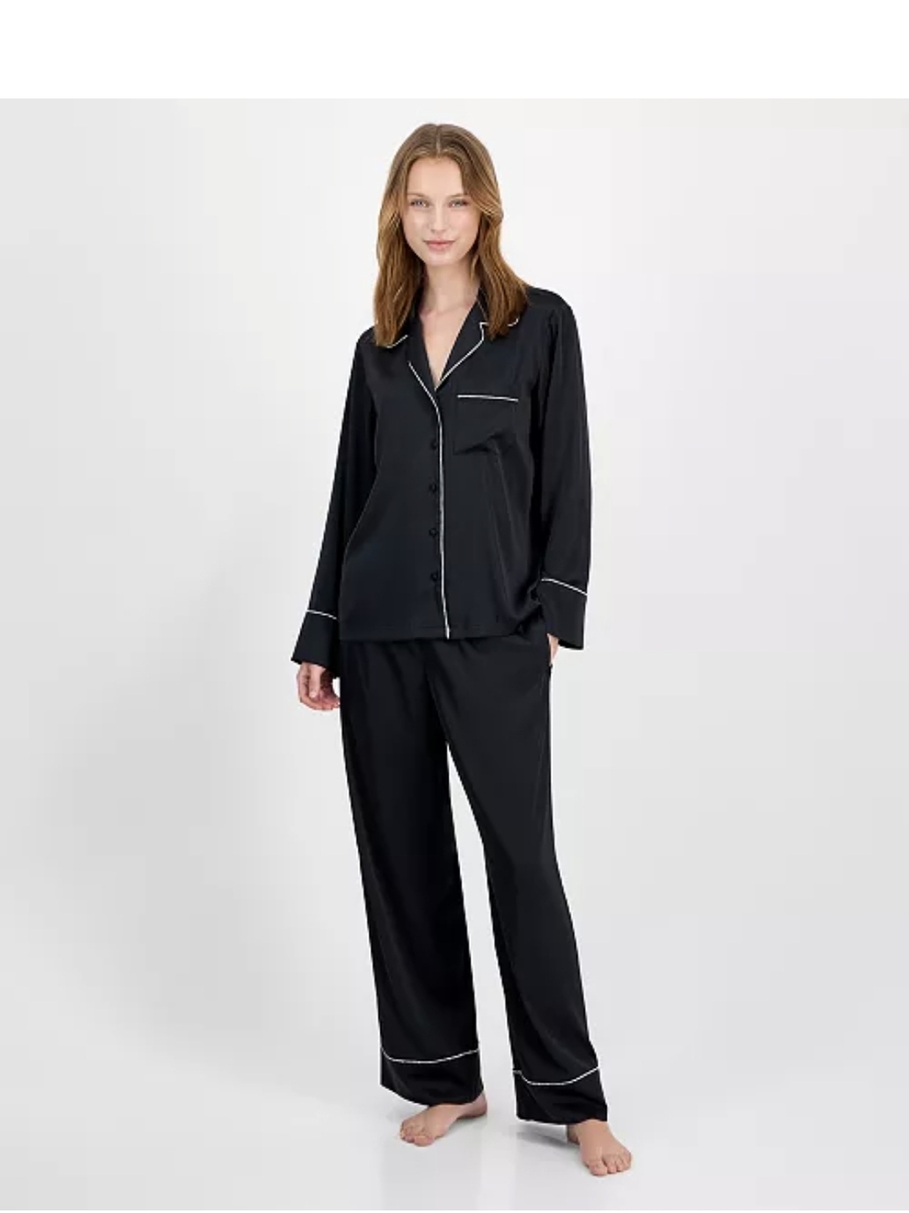 NWT INc Silky Black Piped Women's Pajama Set